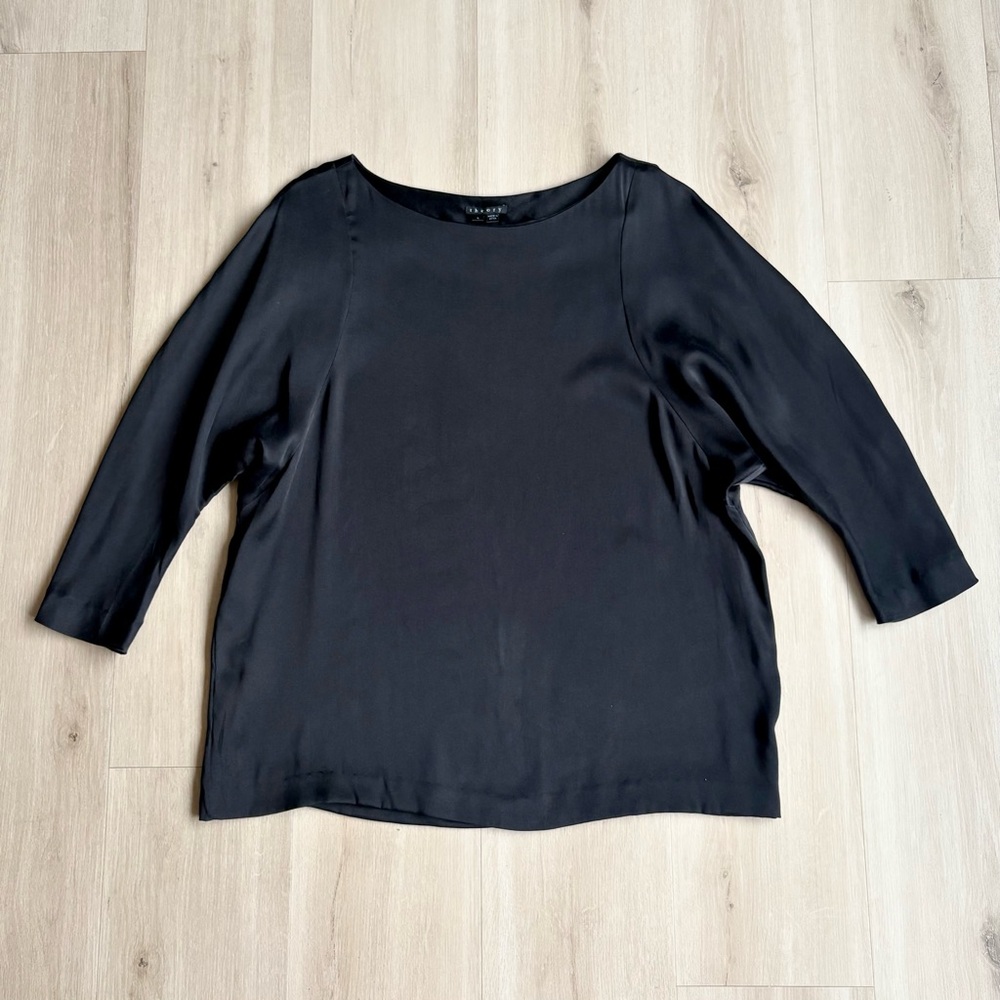 Theory Silk Blend Blouse Black Mathel Eternity size L - Picture 3 of 9